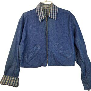 David Brooks Small Reversible Plaid Denim Jacket Lightweight Vintage Cottagecore
